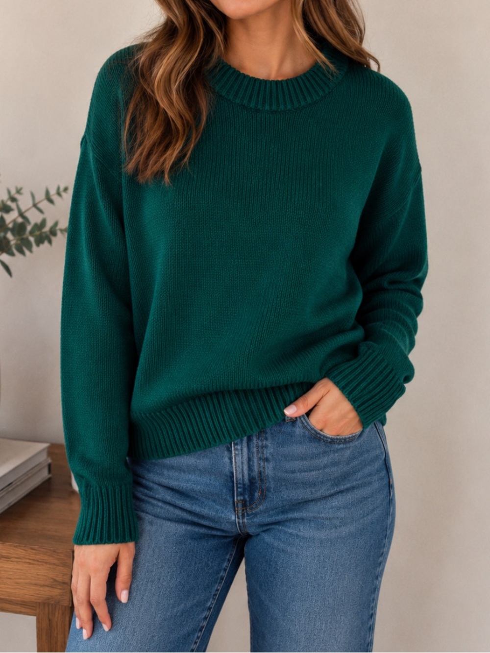Ann Taylor LOFT Chunky Knit Crewneck Pullover Sweater Minimalist Green Small